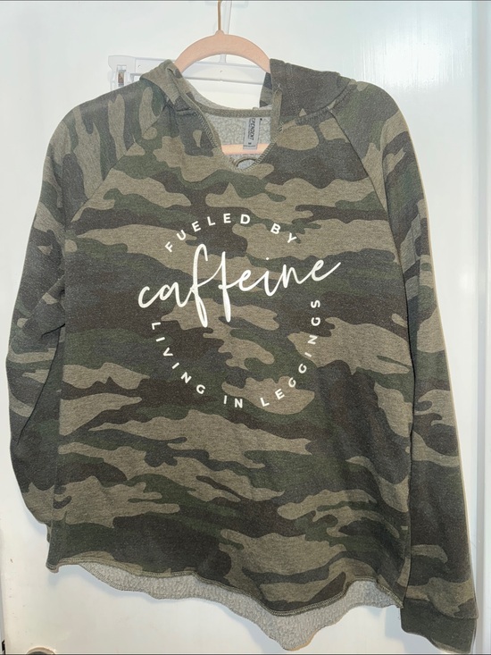 Independent Trading Company Tops - “Fueled by Caffeine Living in Leggings” fleece hoodie - Camo Green